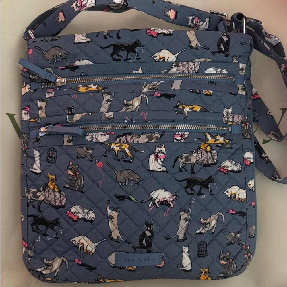 Vera Bradley Gray Cat Print Crossbody Bag VB701